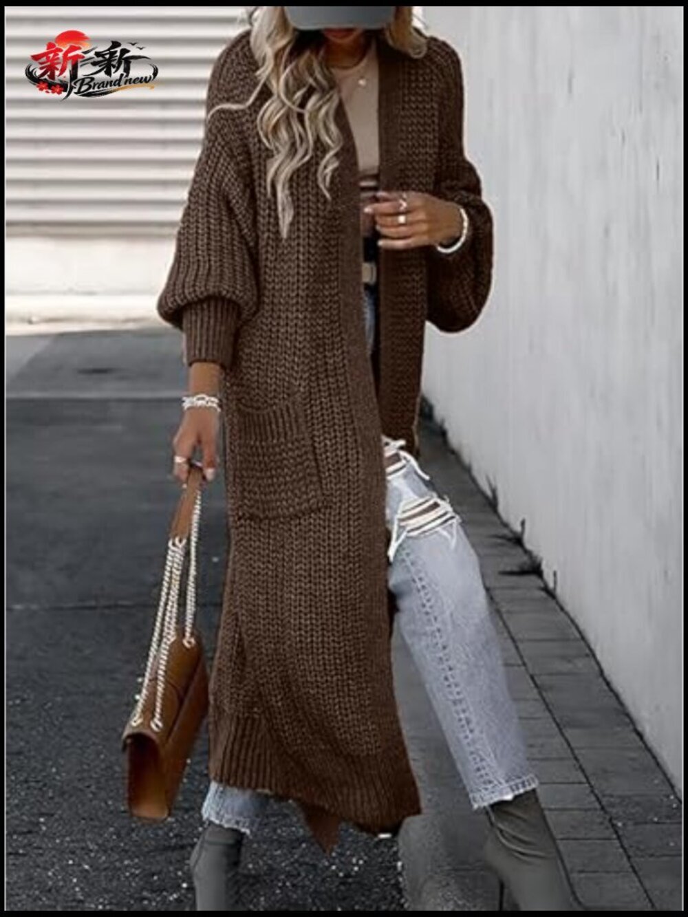 Oversized Long Cardigan Sweater Open Front Knit Duster Coat with Pockets - Picture 3 of 7